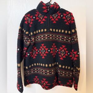 Sonoma Black Sherpa Quarter-Zip with Red Geometric Pattern